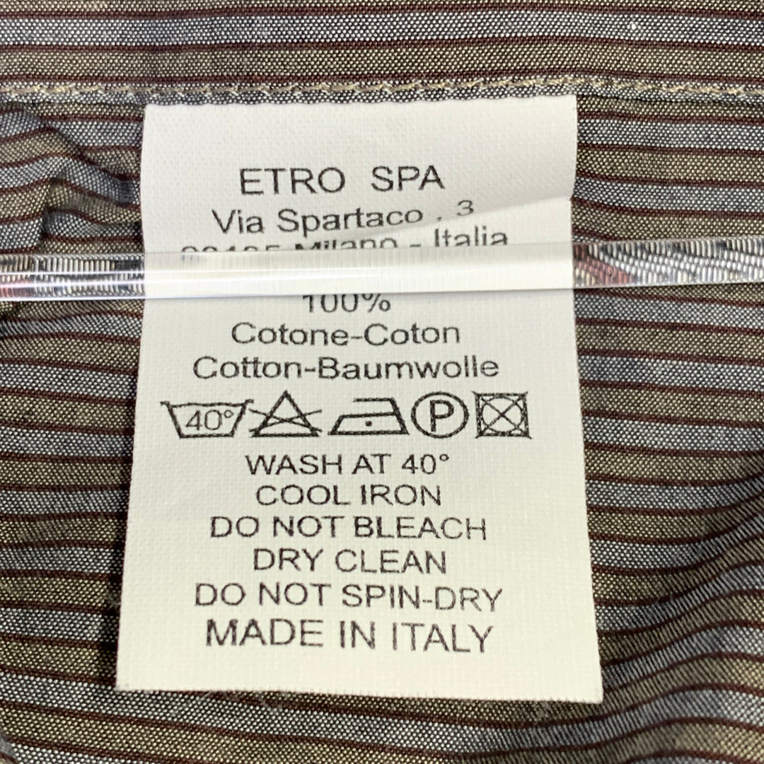 ETRO Size 44 Grey Charcoal Stripe Cotton Curved Cutaway Long Sleeve Shirt