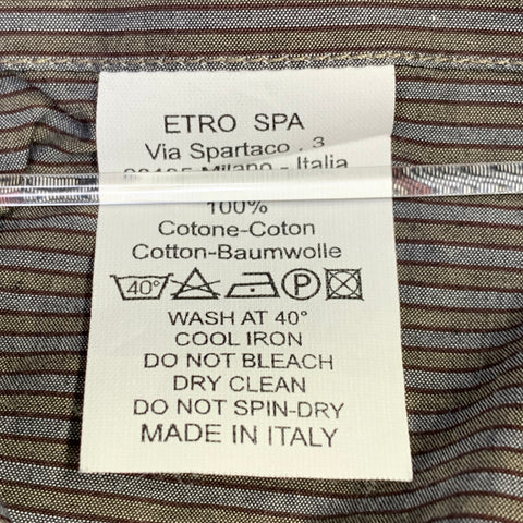 ETRO Size 44 Grey Charcoal Stripe Cotton Curved Cutaway Long Sleeve Shirt