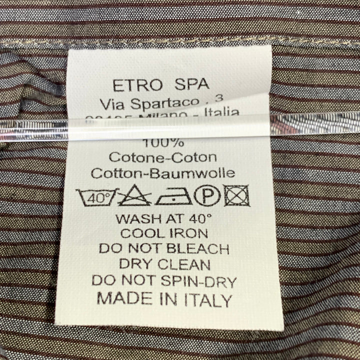 ETRO Size 44 Grey Charcoal Stripe Cotton Curved Cutaway Long Sleeve Shirt