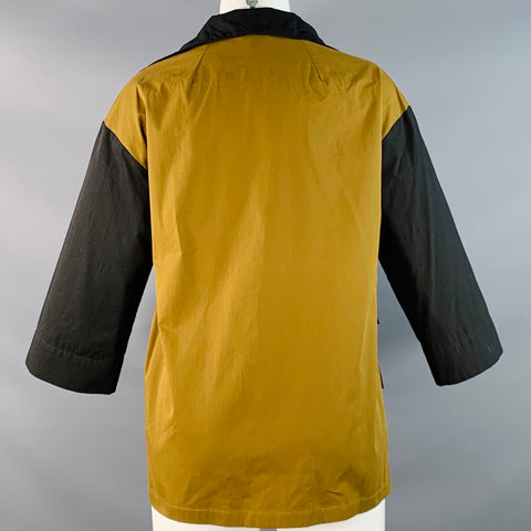 DRIES VAN NOTEN Size 8 Black Olive Cotton Two Tone 3/4 Sleeves Jacket