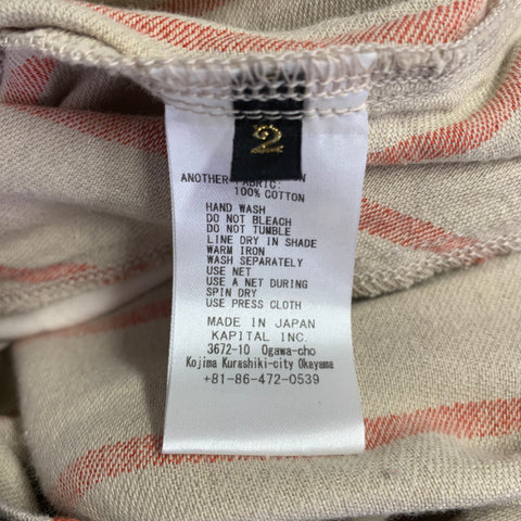 KAPITAL Size M -Easy Beach Go- Beige Orange Stripe Linen Cotton Drop Crotch Casual Pants