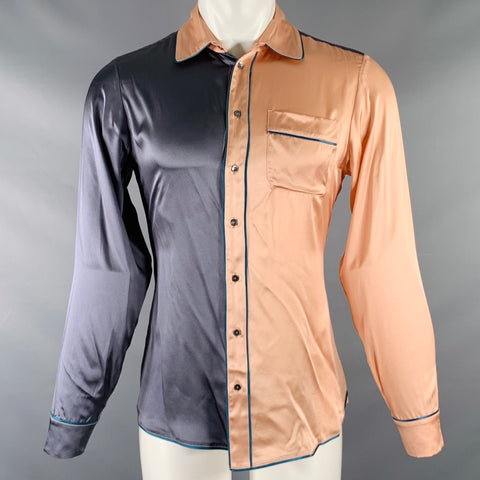 PIERRE-LOUIS MASCIA Size M Blue Blush Color Block Silk Long Sleeve Shirt