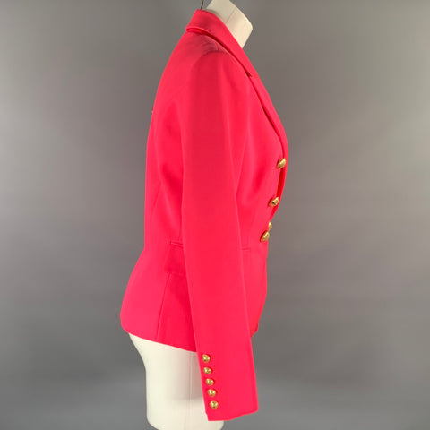 BALMAIN Size M Pink Neon Wool Double Breasted Coat