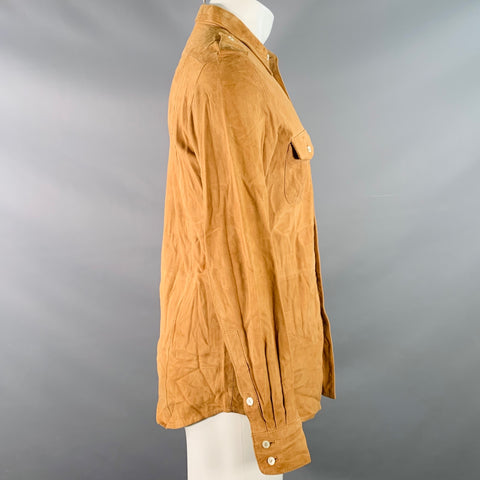 DOLCE & GABBANA Size XS Camel Suede Military Two Pockets Epaulets Long Sleeve Shirt
