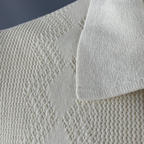 REISS Size M Rodrigo Cream Knit Cotton Blend Zip Up Polo