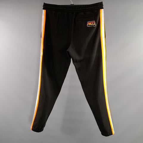 MCQ Size XL Black Orange & Silver Stripe Cotton Polyester Casual Pants