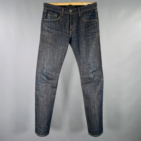 RAG & BONE Size 32 Blue Indigo Contrast Stitch Cotton Straight Jeans