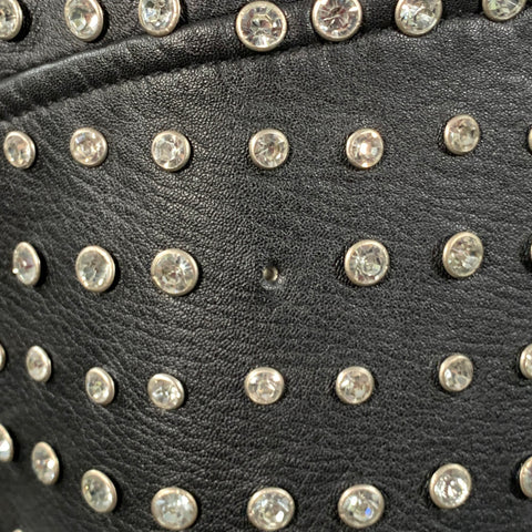 RETROFETE Taille M Blouson de motard en cuir d'agneau clouté de cristaux noir