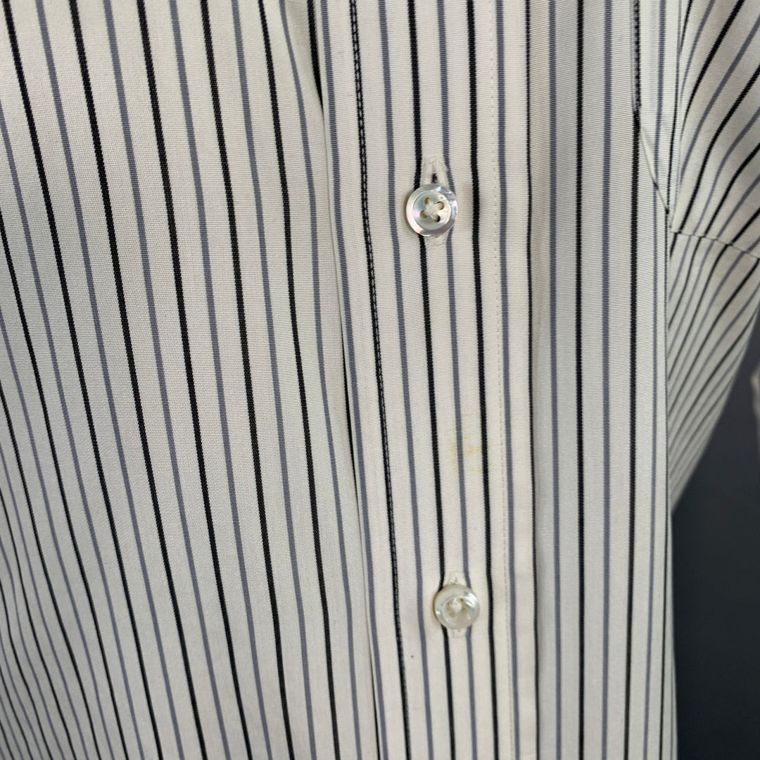 THOM BROWNE Size M White Grey Black Stripe Cotton One Pocket Long Sleeve Shirt