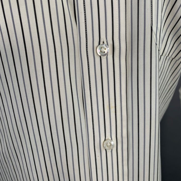 THOM BROWNE Size M White Grey Black Stripe Cotton One Pocket Long Sleeve Shirt