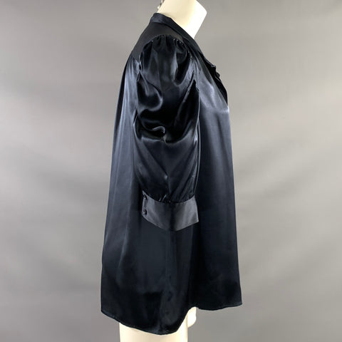 FRAME Size XL Navy Silk V Neck Blouse