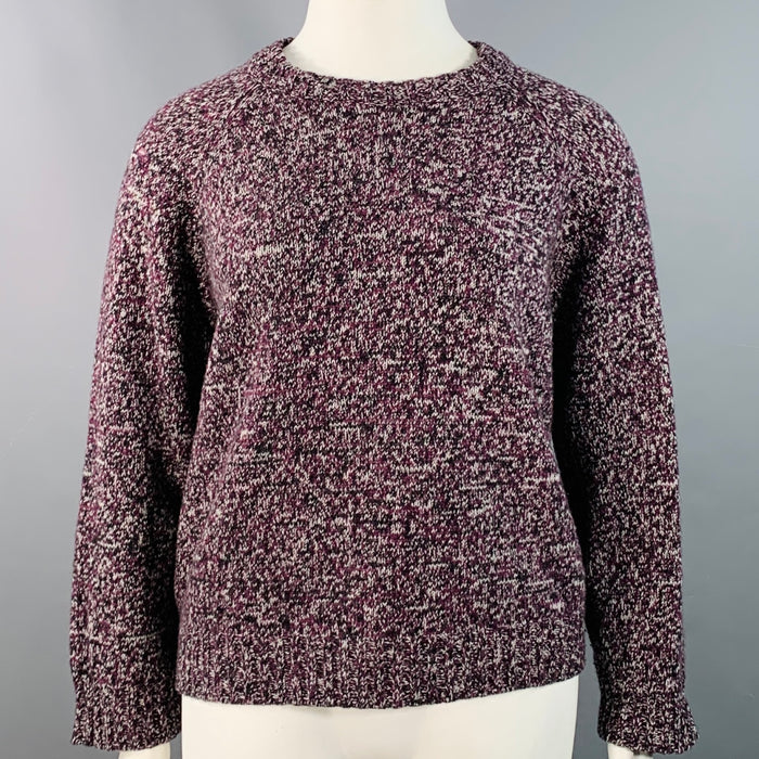 JIL SANDER Size XL Purple Black White Wool Melange Boxy Sweater
