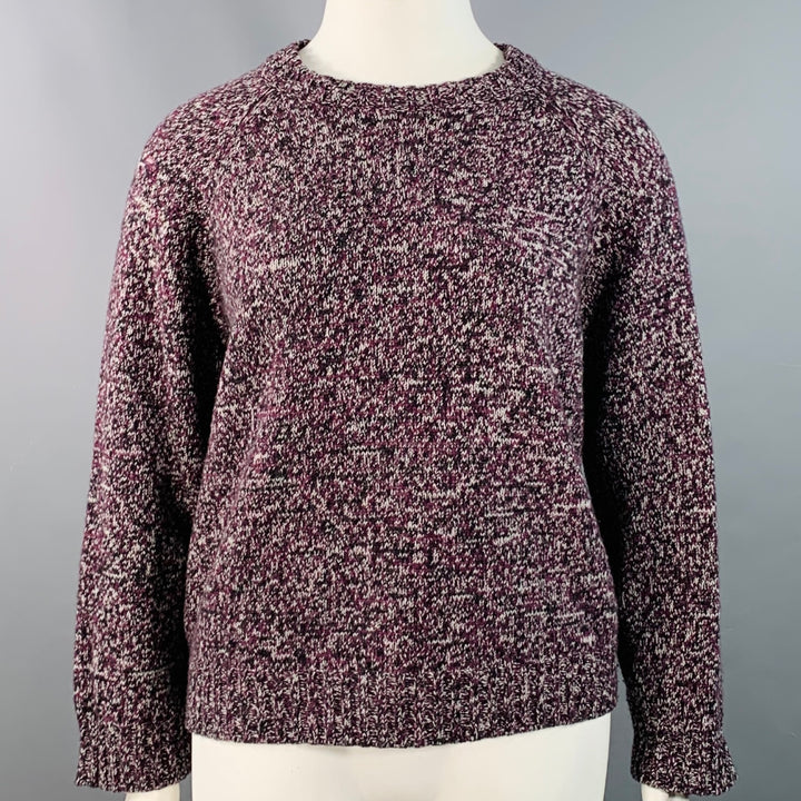JIL SANDER Size XL Purple Black White Wool Melange Boxy Sweater