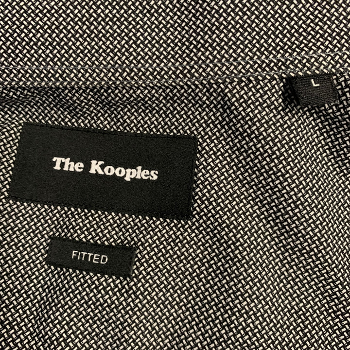 THE KOOPLES Size L Black White Cotton Basketweave Skull Hidden Buttons Fitted Long Sleeve Shirt