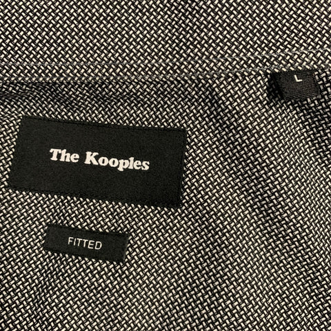 THE KOOPLES Taille L Noir Blanc Coton Tissage Natté Tête de Mort Boutons Cachés Chemise Ajustée Manches Longues