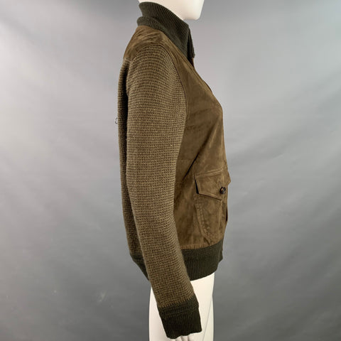 RALPH LAUREN COLLECTION Size M Green Olive Suede Cashmere Blend Mixed Materials Jacket