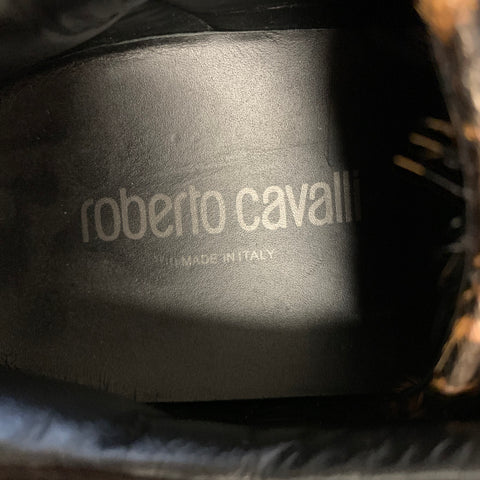 ROBERTO CAVALLI Size 11 Brown Black Animal Print Pony Hair Low Top Sneakers