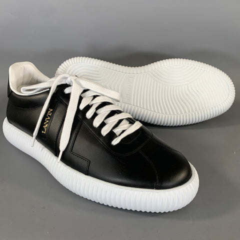LANVIN Size 9 Black White Leather Lace Up Sneakers