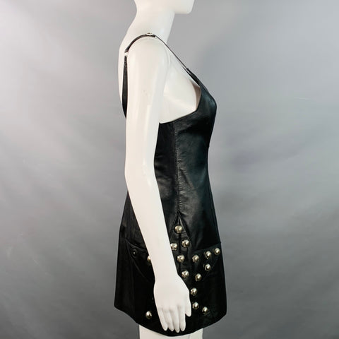 AREA Size S Black Silver Studded Bobble Stars Mini Dress