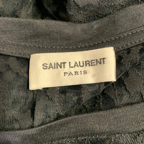 SAINT LAURENT Size S Black Lyocell Blend See Through Animal Print Casual Top
