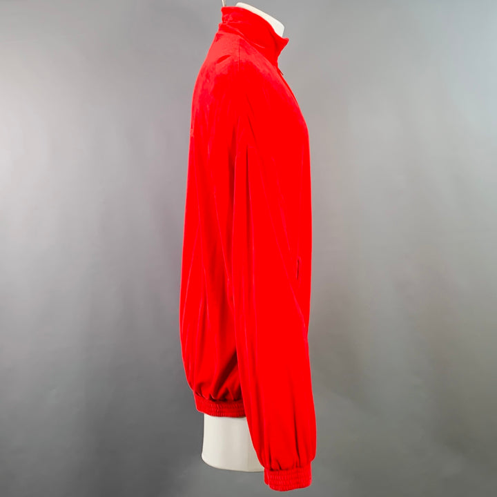 BALENCIAGA Size M Red Embroidery Cotton Blend Oversized Zip Up Jacket