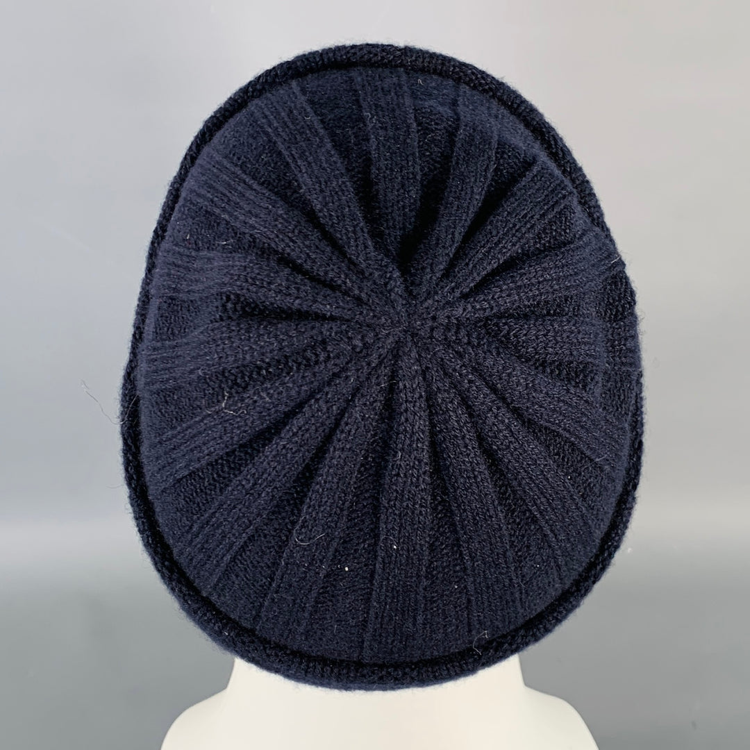 PERMANENT STYLE One Size Navy Ribbed Cashmere Beanie