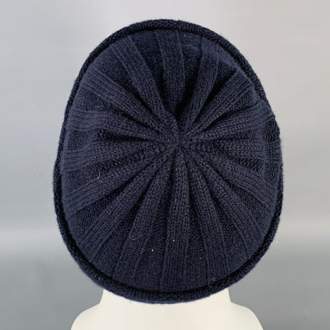 PERMANENT STYLE One Size Navy Ribbed Cashmere Beanie