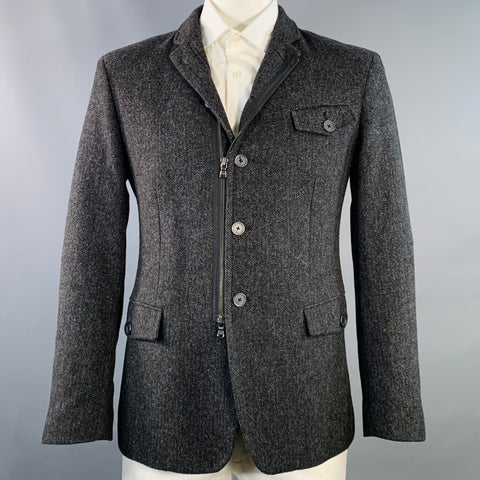 JOHN VARVATOS STAR USA Size 42 Grey Charcoal Herringbone Wool Blend Sport Coat