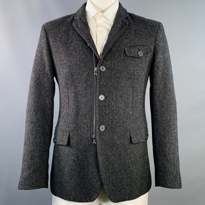 JOHN VARVATOS STAR USA Size 42 Grey Charcoal Herringbone Wool Blend Sport Coat