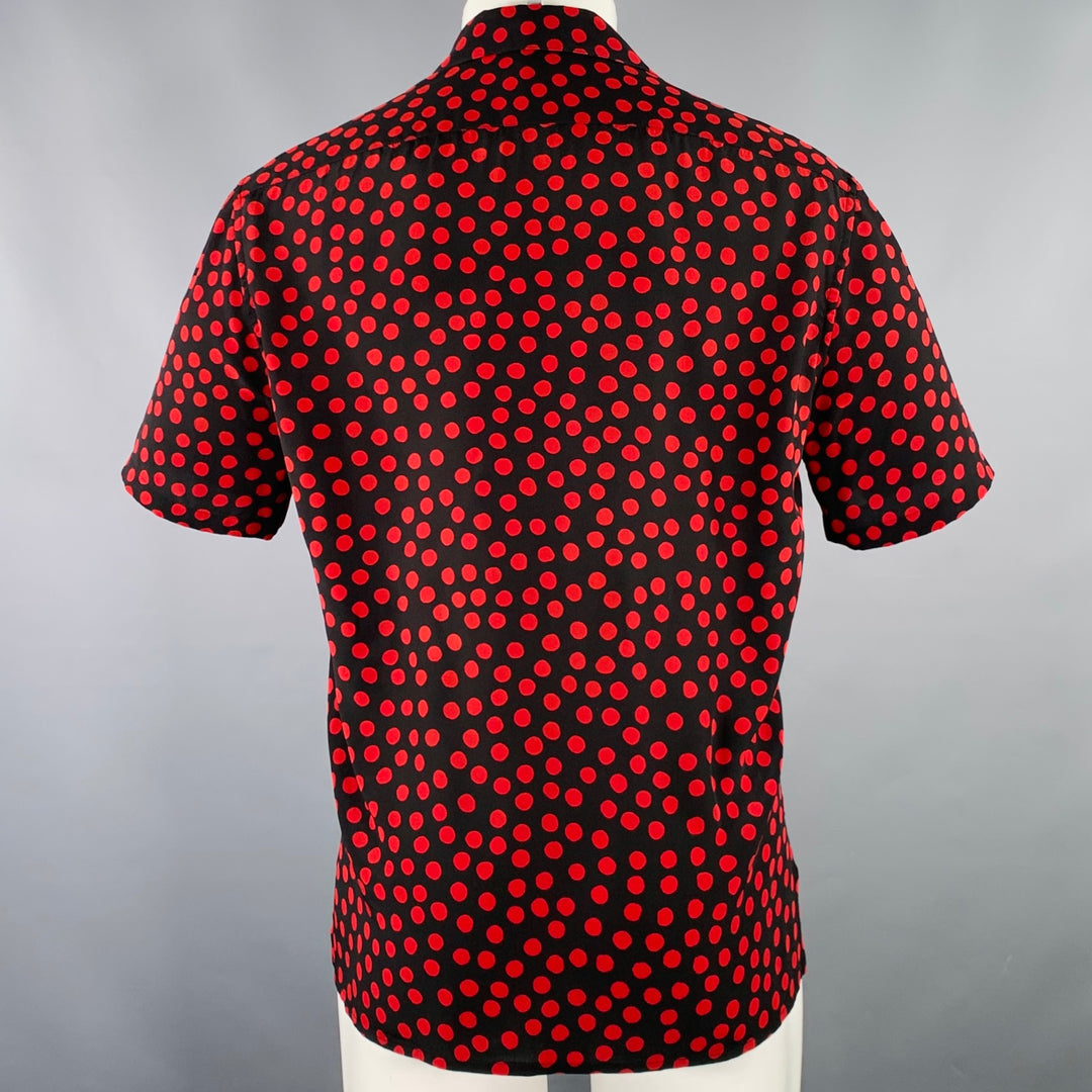 SAINT LAURENT Size M Black Red Dots One Pocket Short Sleeve Shirt