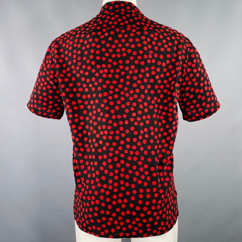 SAINT LAURENT Size M Black Red Dots One Pocket Short Sleeve Shirt
