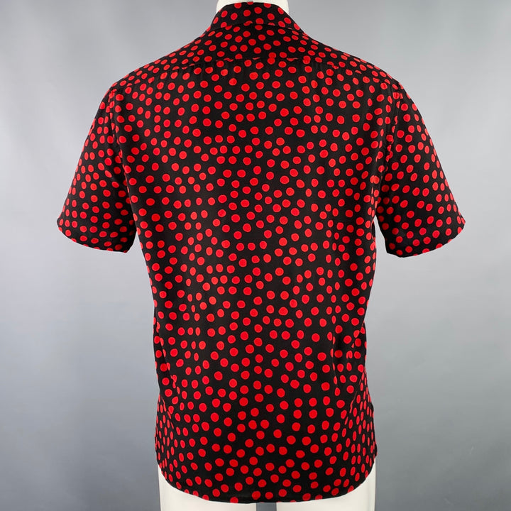 SAINT LAURENT Size M Black Red Dots One Pocket Short Sleeve Shirt