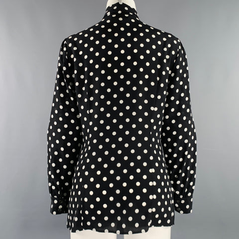 MICHAEL KORS COLLECTION Size 8 Black White Polka Dot Bow Shirt