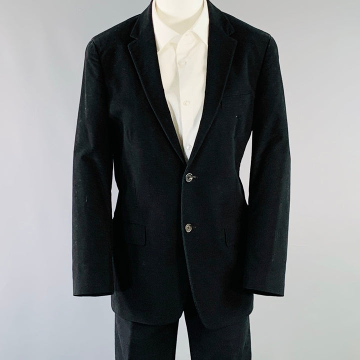 PRADA Size 38 Regular Black Velvet Cotton Blend Notch Lapel Suit