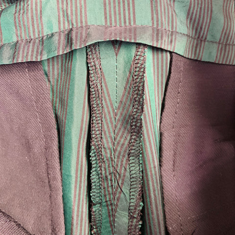 ANN DEMEULEMEESTER Size 6 Green Black Cupro Stripe Flat Front Dress Pants
