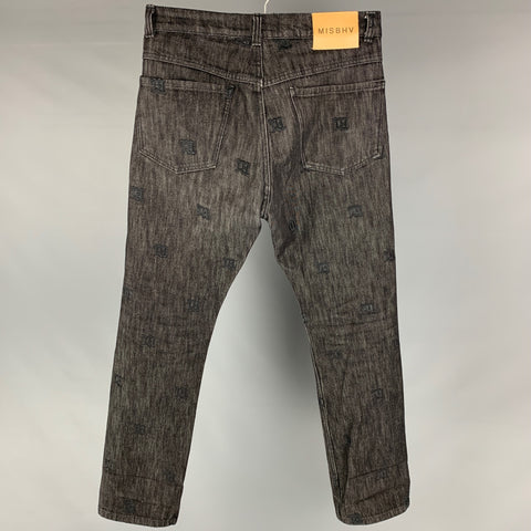 MISBHV Talla 29 Vaqueros con bragueta de botones de algodón bordado negro