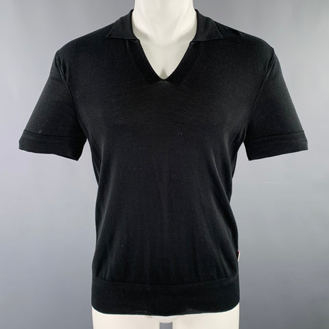 ORLEBAR BROWN Size M Black Knit V-Neck Polo