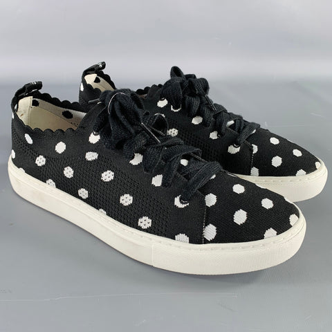 KATE SPADE Size 9.5 Black White Nylon Polka Dot Scallop Trim Sneakers