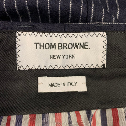 THOM BROWNE Size 0 Navy White Wool Cashmere Pinstripe Cuffed Mini Skirt