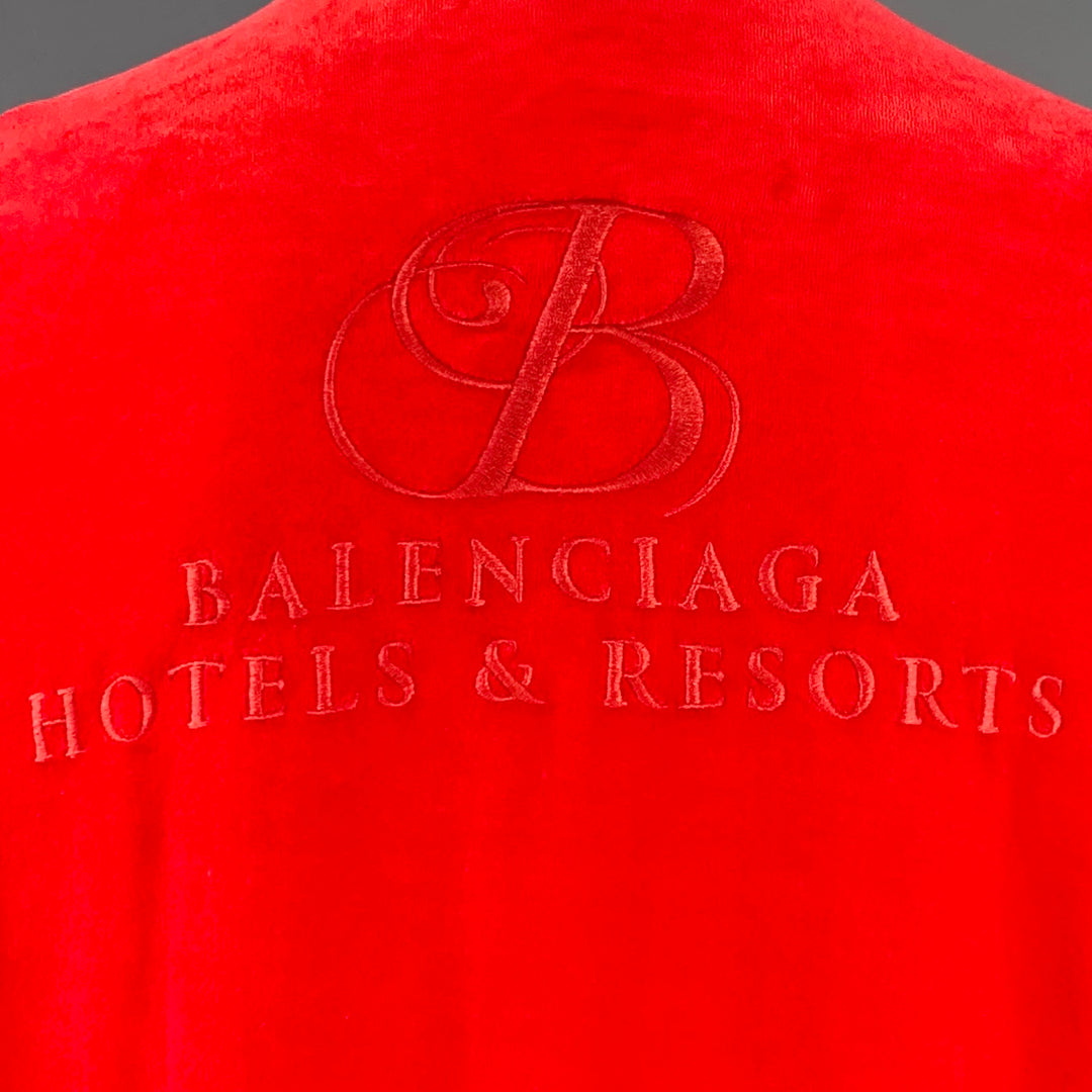 BALENCIAGA Size M Red Embroidery Cotton Blend Oversized Zip Up Jacket