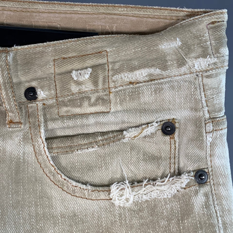 DRKSHDW Size 31 Grey Twill Cotton Tapered Slim Distressed Button Fly Jeans