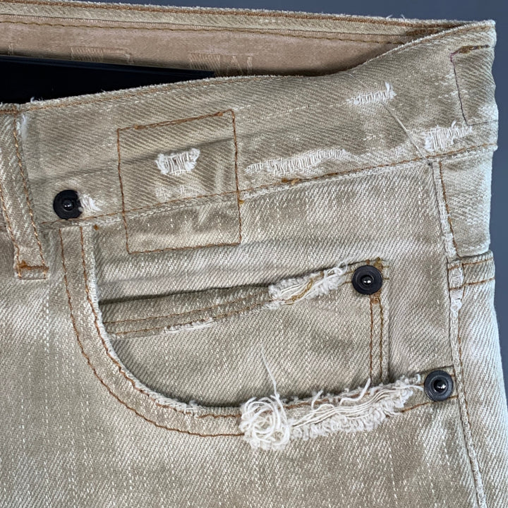 DRKSHDW Size 31 Grey Twill Cotton Tapered Slim Distressed Button Fly Jeans