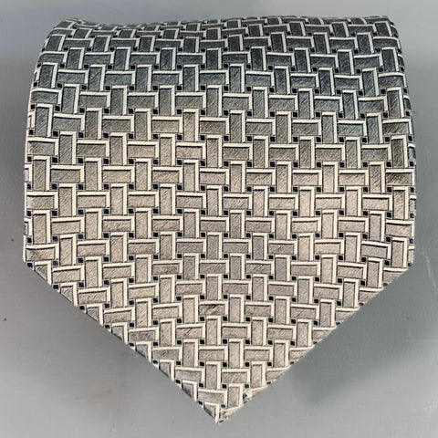 ERMENEGILDO ZEGNA Silver Black Woven Silk Tie