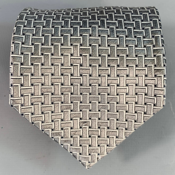 ERMENEGILDO ZEGNA Silver Black Woven Silk Tie