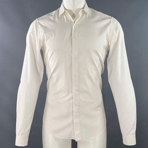 VALENTINO Size S White Cotton Hidden Placket Long Sleeve Shirt