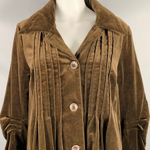 LILITH Size S Brown Cotton Velvet Pleated Full Skirt Coat