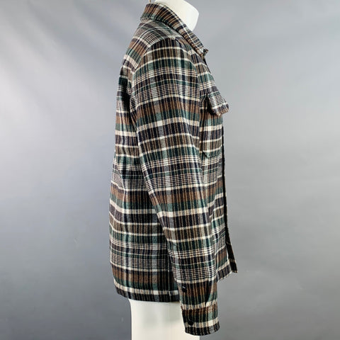 WOOLRICH Taille M Veste Chemise en Laine Mélangée à Carreaux Gris Marron Blanc