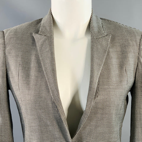GUCCI Size 4 Black White Wool Blend Houndstooth Single Button Jacket Blazer