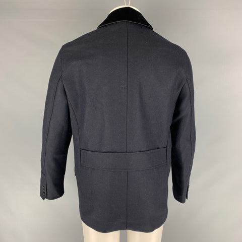 THE KOOPLES Size 40 Navy Solid Wool Blend Peacoat Coat