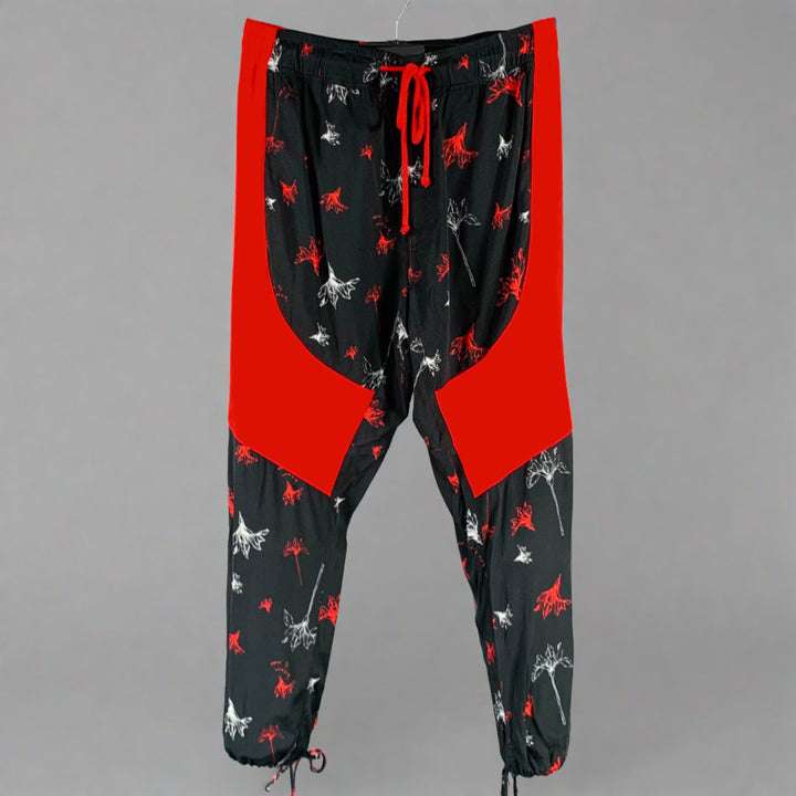 PRABAL GURUNG Size S Black Red Floral Lounge Casual Pants